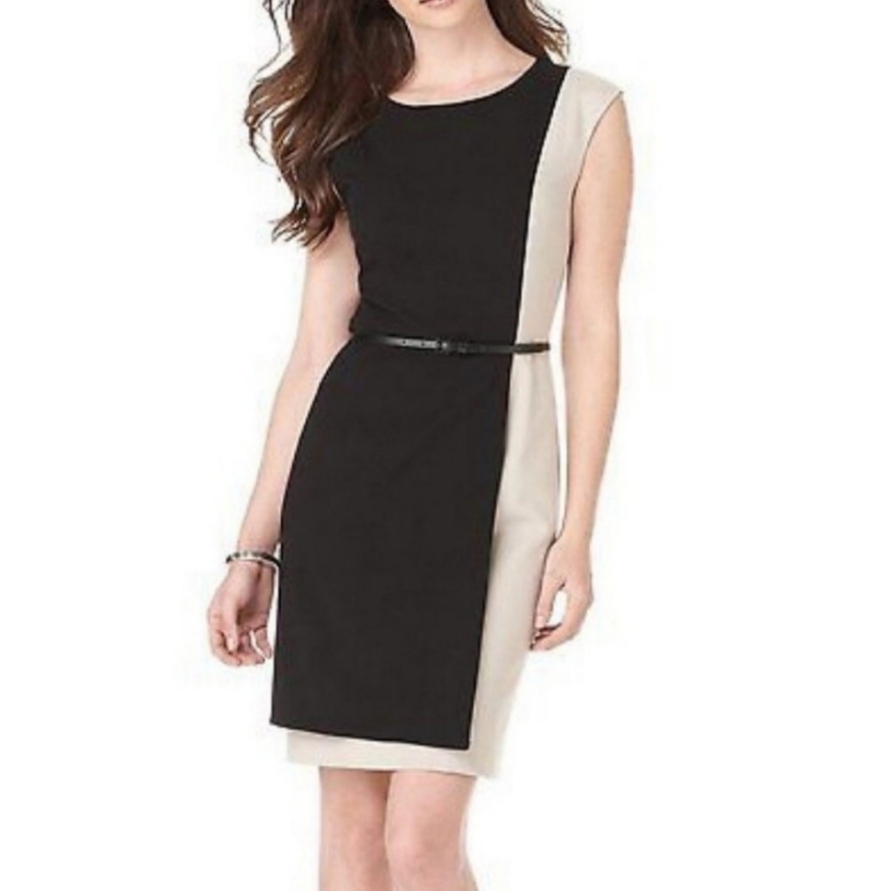 Calvin Klein Cap Sleeve Colorblock Faux Wrap Dress - Picture 2 of 10